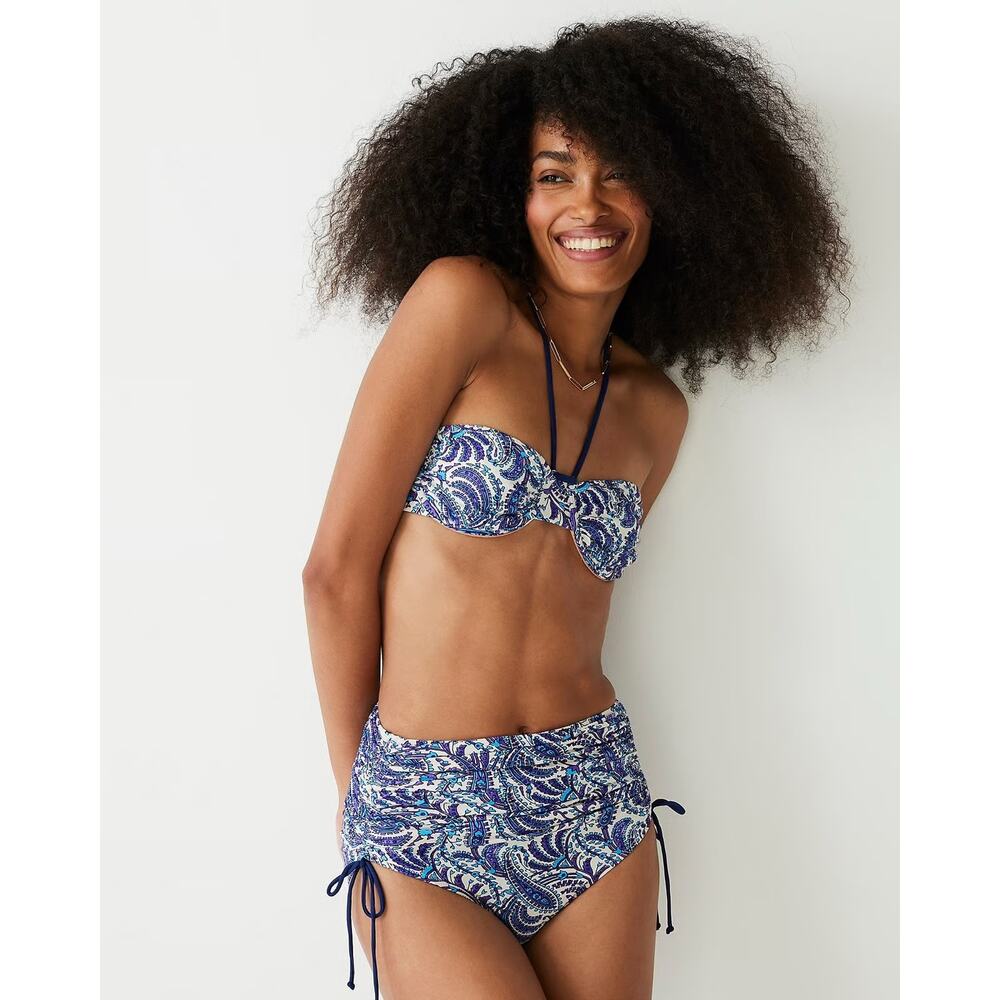 J.Crew Women’s Small 32B Bandeau Swimsuit Top Ruched High Rise Bottoms Paisley